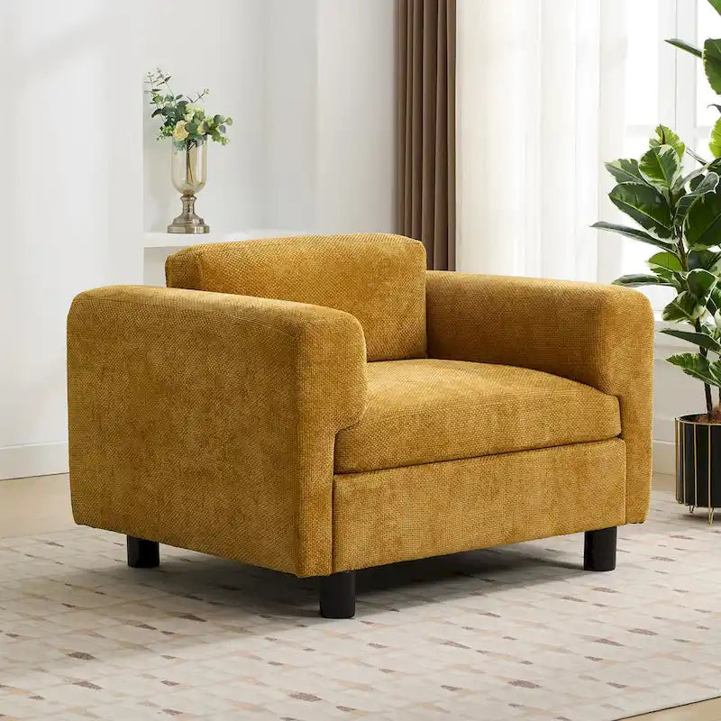 45.5" Woven Velvet Fabric Accent Chair with High-Density Cushion