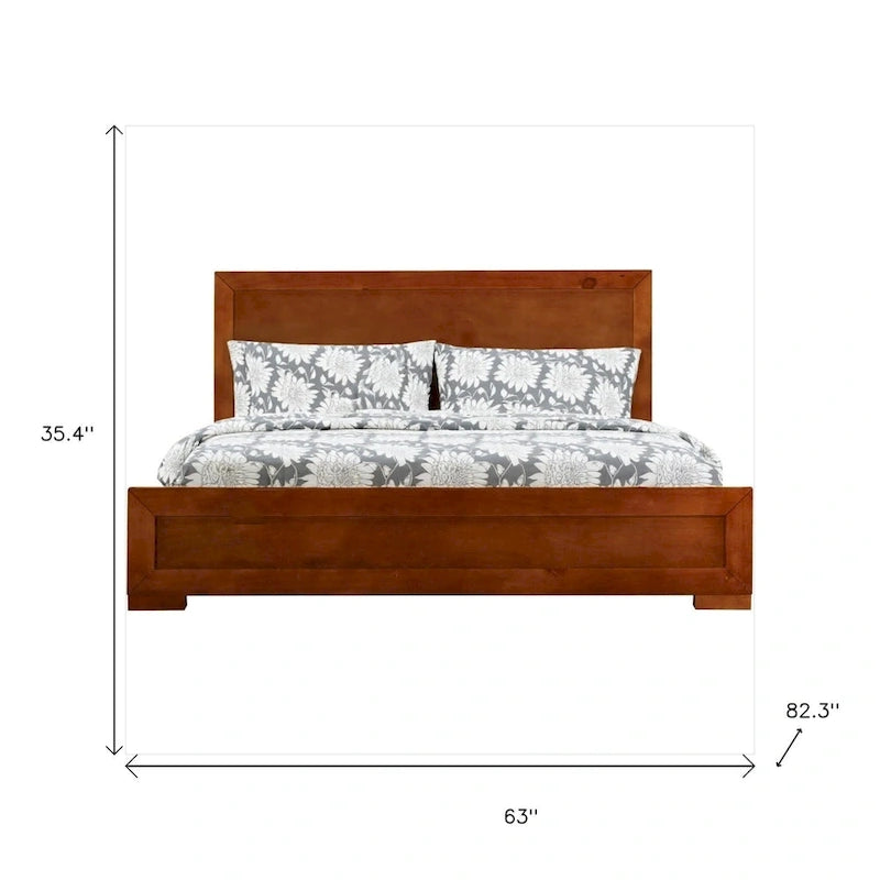 Brown Inlaid Panels Solid Wood Queen Bed Frame
