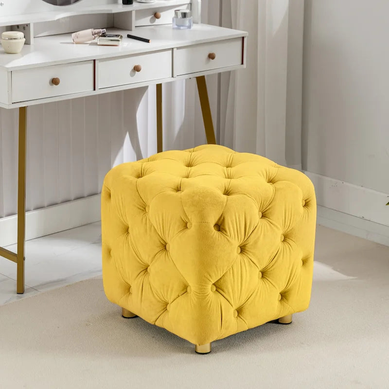 Modern Velvet Square Tufted Ottoman