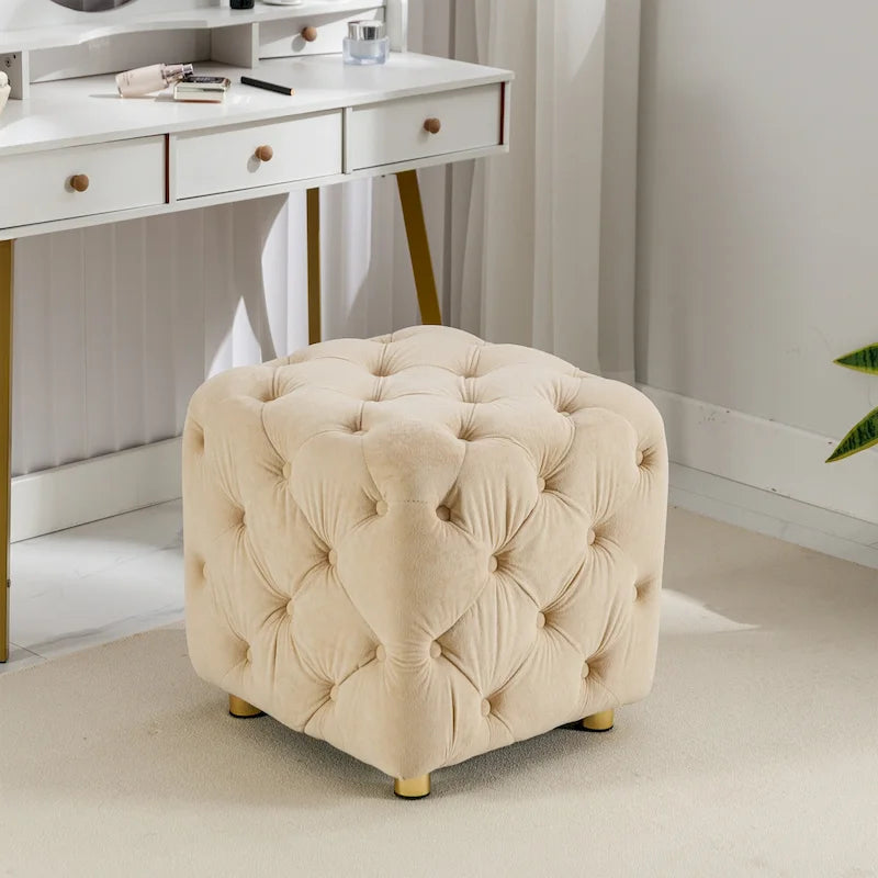 Modern Velvet Square Tufted Ottoman