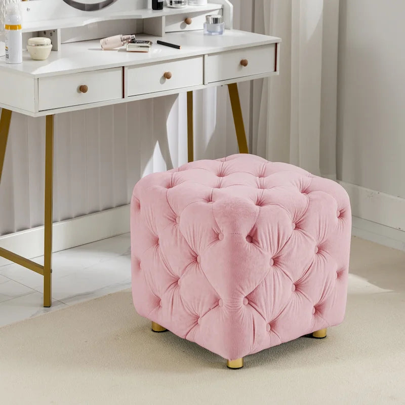 Modern Velvet Square Tufted Ottoman