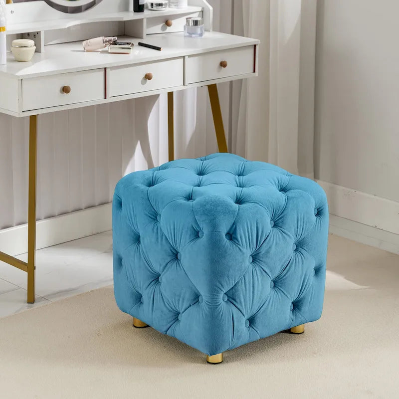 Modern Velvet Square Tufted Ottoman