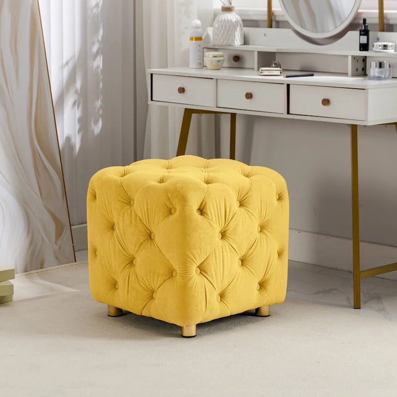 Modern Velvet Square Tufted Ottoman