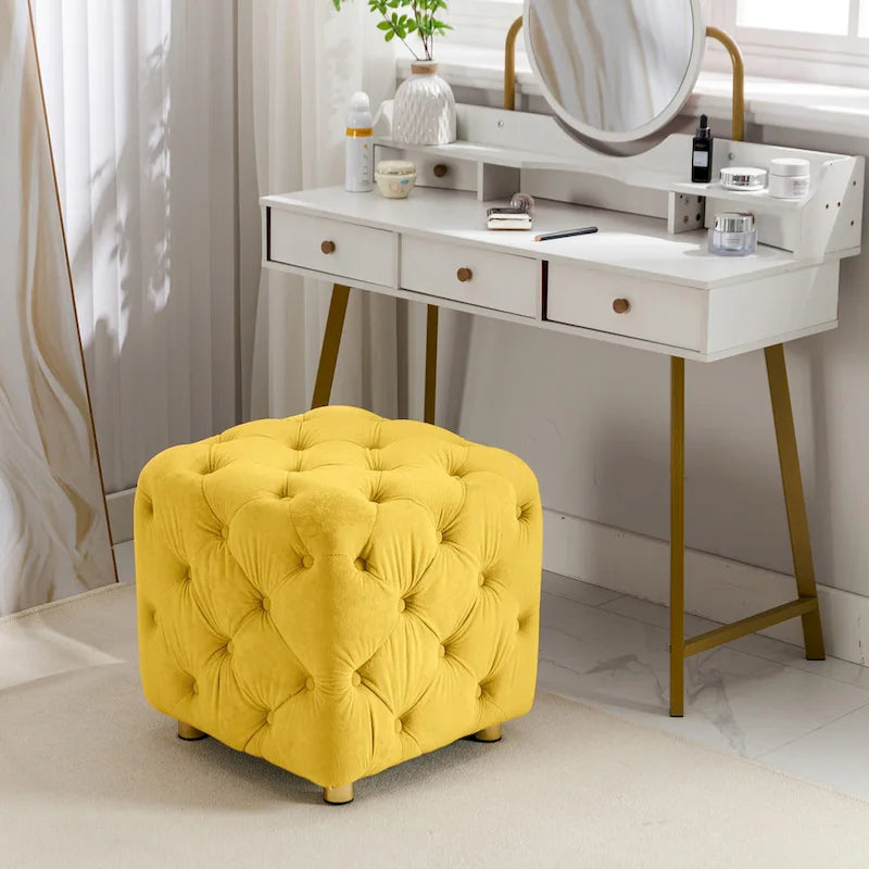 Modern Velvet Square Tufted Ottoman