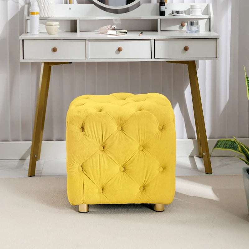Modern Velvet Square Tufted Ottoman
