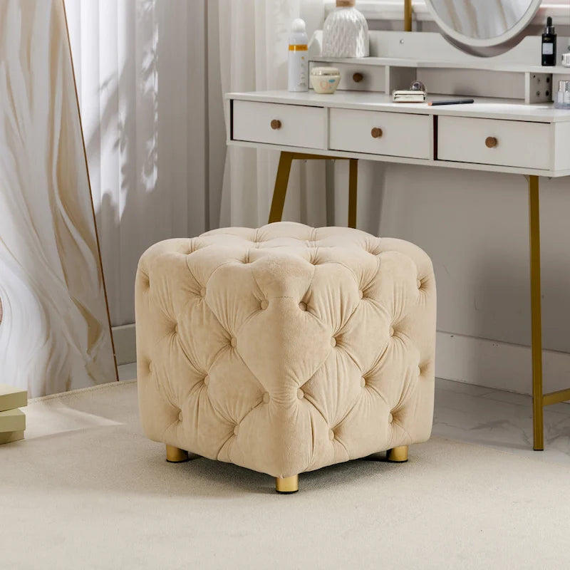 Modern Velvet Square Tufted Ottoman