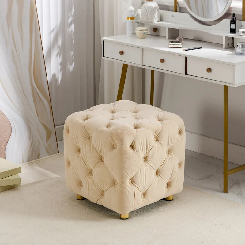 Modern Velvet Square Tufted Ottoman