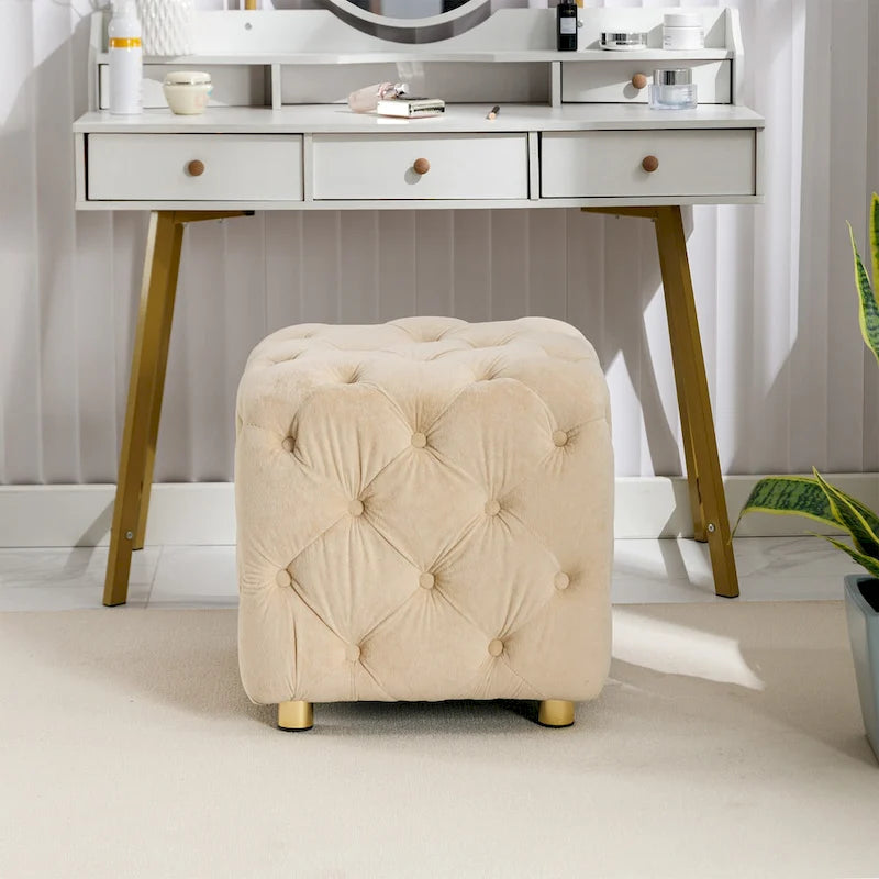 Modern Velvet Square Tufted Ottoman