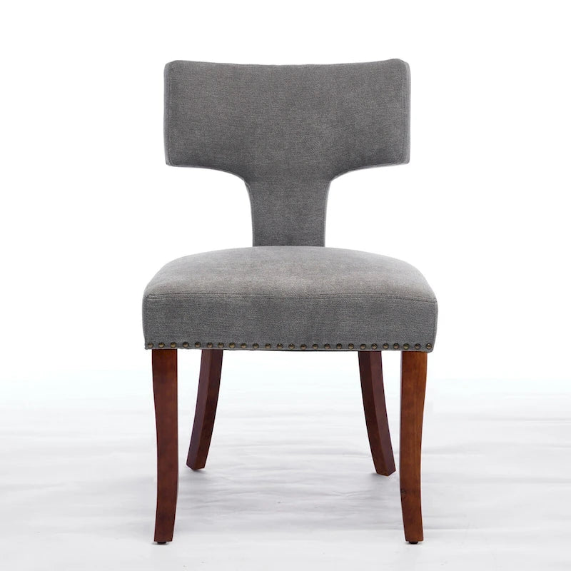 Modern Dining Chairs Set of 2, Linen Fabric Upholstered Accent Chair Curved Backrest Kitchen Chairs with Rubberwood Frame