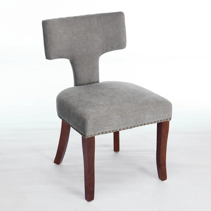 Modern Dining Chairs Set of 2, Linen Fabric Upholstered Accent Chair Curved Backrest Kitchen Chairs with Rubberwood Frame