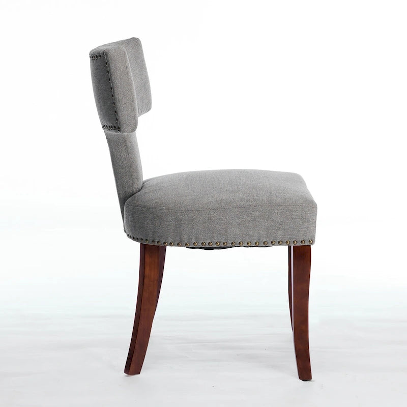 Modern Dining Chairs Set of 2, Linen Fabric Upholstered Accent Chair Curved Backrest Kitchen Chairs with Rubberwood Frame