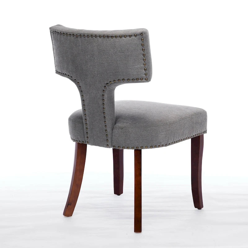 Modern Dining Chairs Set of 2, Linen Fabric Upholstered Accent Chair Curved Backrest Kitchen Chairs with Rubberwood Frame