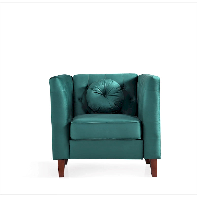 Velvet Classic Chesterfield Chair with Wood Legs