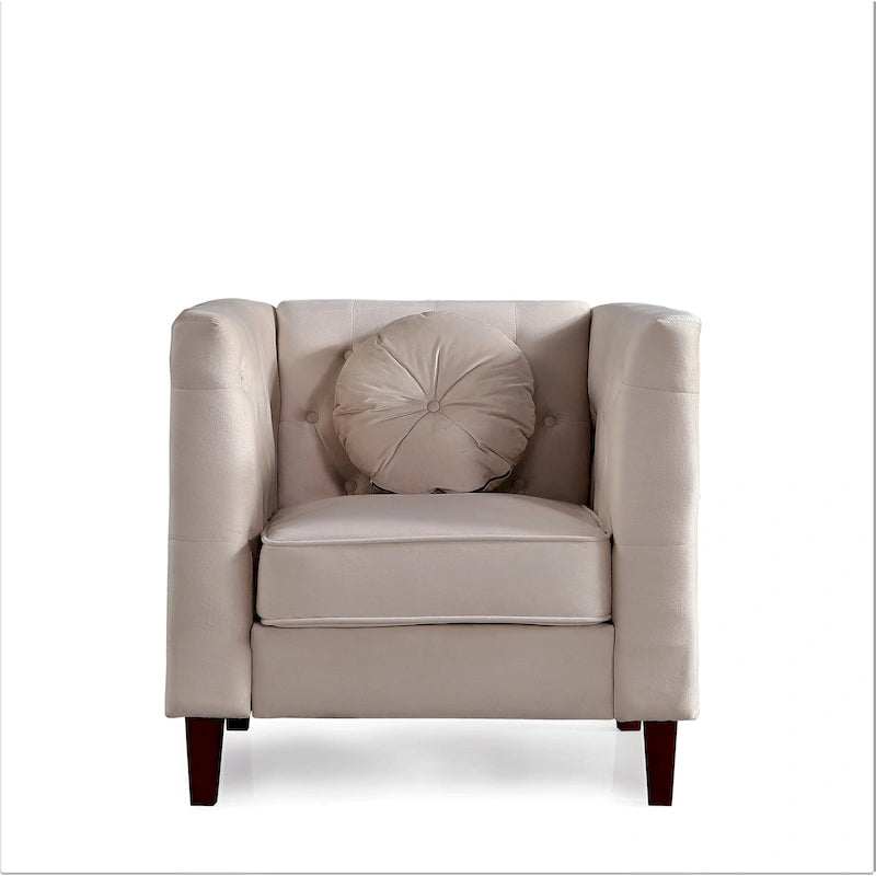 Velvet Classic Chesterfield Chair with Wood Legs