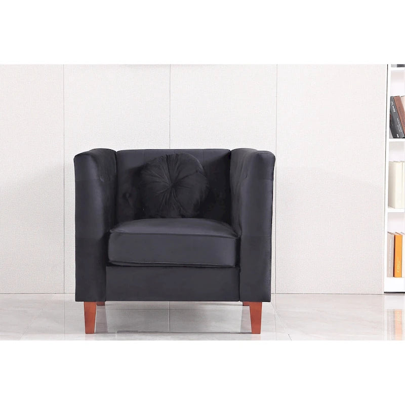 Velvet Classic Chesterfield Chair with Wood Legs