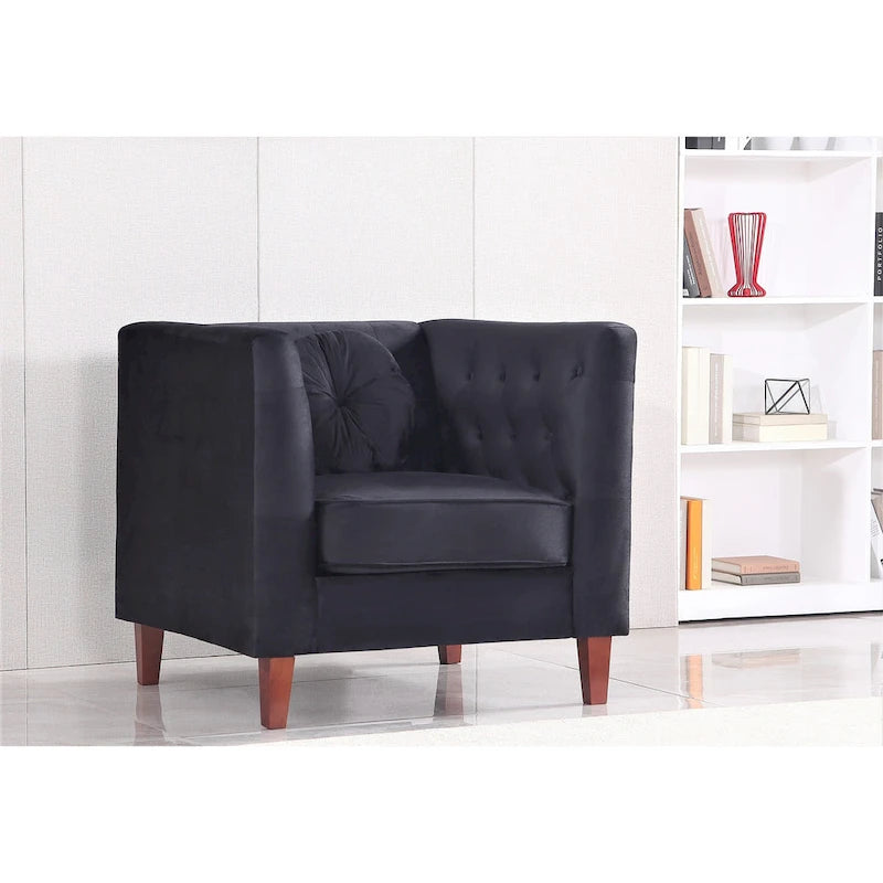 Velvet Classic Chesterfield Chair with Wood Legs