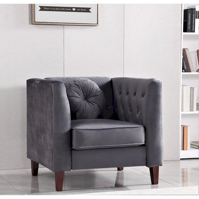 Velvet Classic Chesterfield Chair with Wood Legs