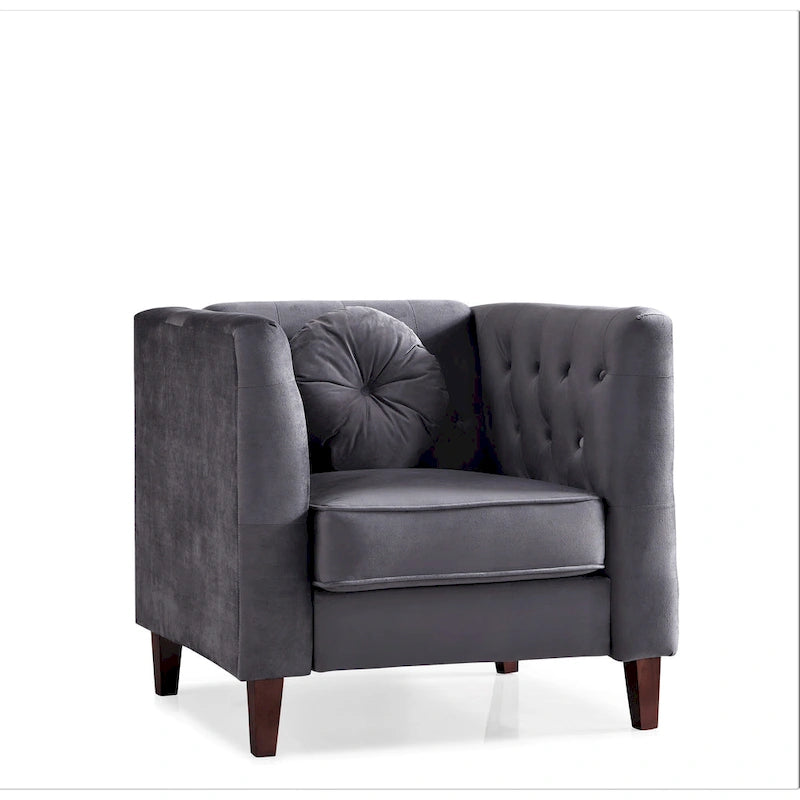 Velvet Classic Chesterfield Chair with Wood Legs