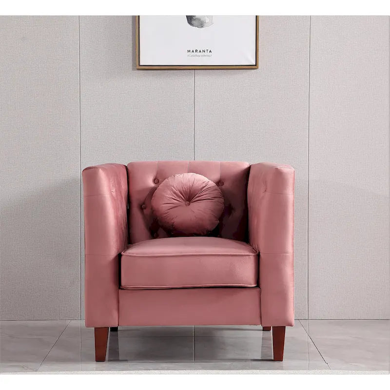 Velvet Classic Chesterfield Chair with Wood Legs