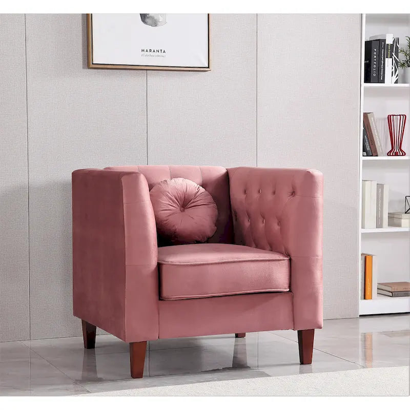 Velvet Classic Chesterfield Chair with Wood Legs