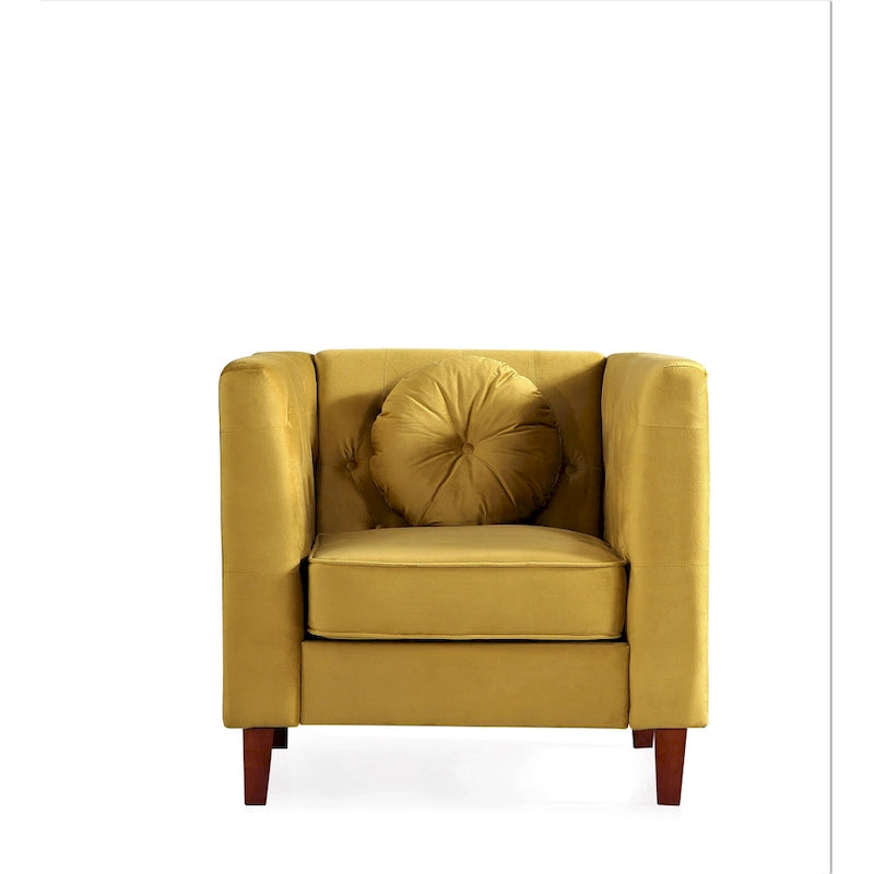Velvet Classic Chesterfield Chair with Wood Legs