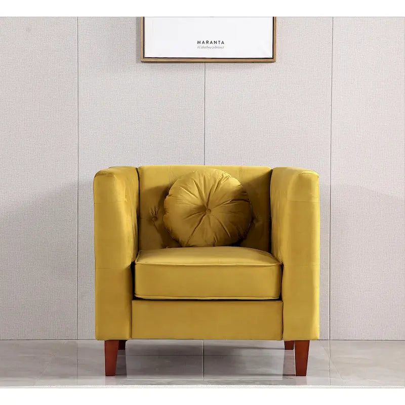 Velvet Classic Chesterfield Chair with Wood Legs