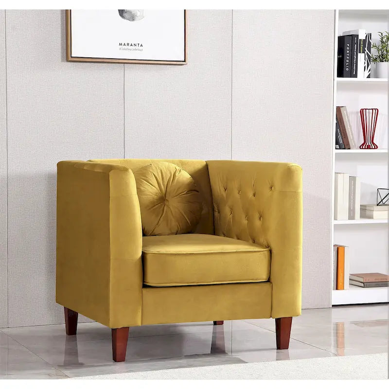 Velvet Classic Chesterfield Chair with Wood Legs