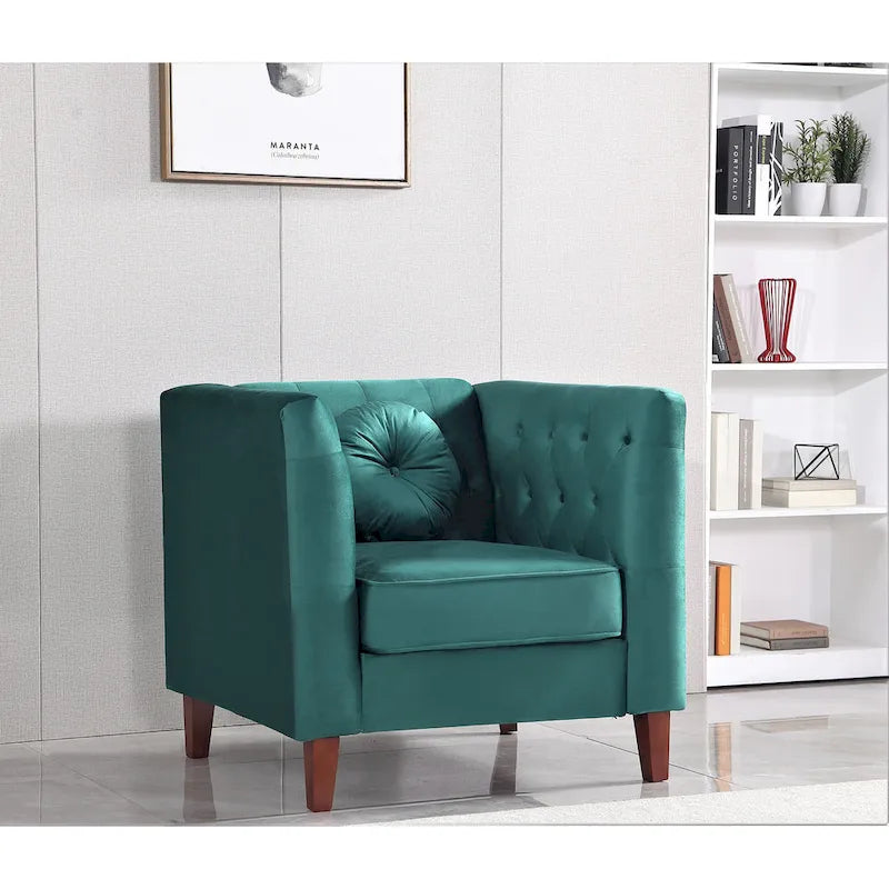 Velvet Classic Chesterfield Chair with Wood Legs