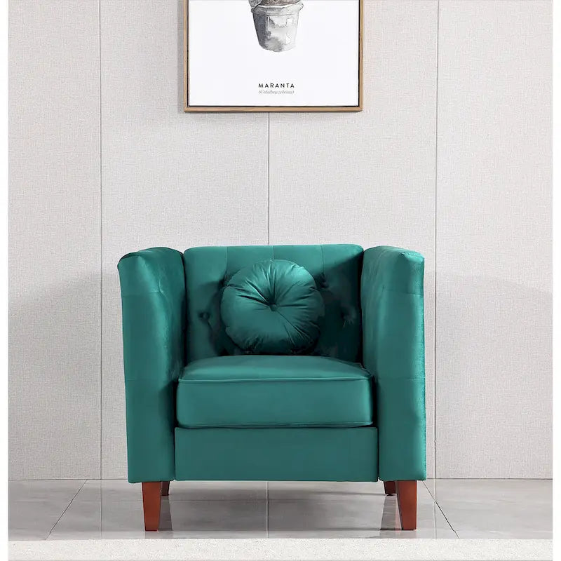 Velvet Classic Chesterfield Chair with Wood Legs