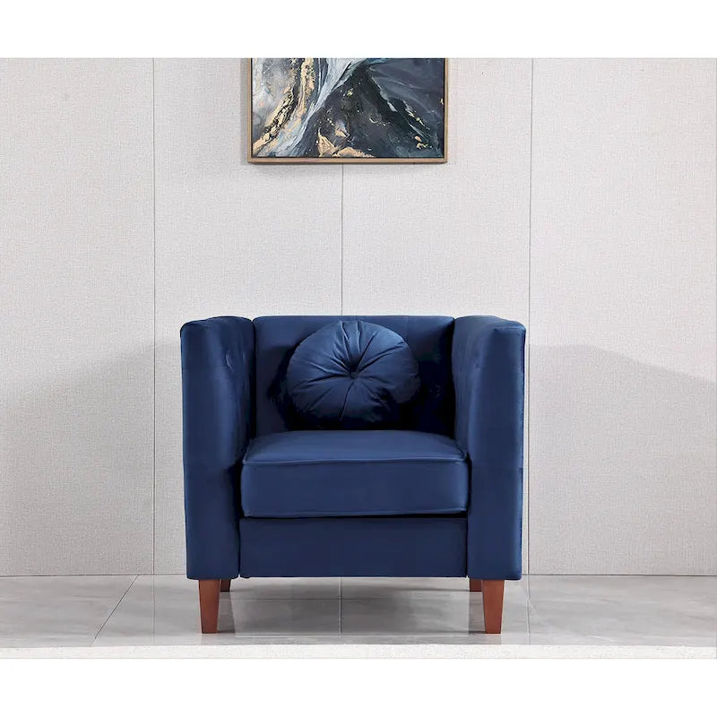 Velvet Classic Chesterfield Chair with Wood Legs