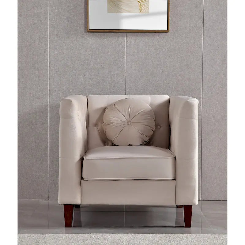Velvet Classic Chesterfield Chair with Wood Legs
