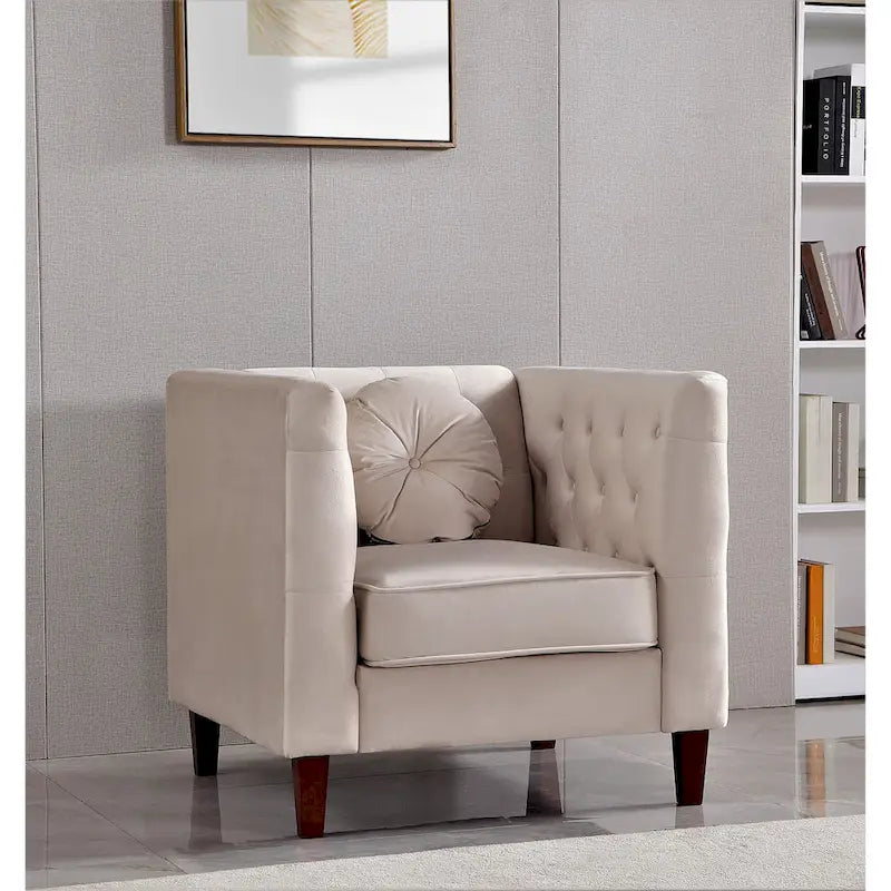 Velvet Classic Chesterfield Chair with Wood Legs