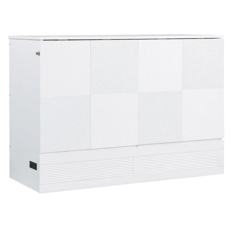 Full/Queen Size Murphy Bed Wall Bed with a Large Storage Drawer, Space Saving Murphy Cabinet Bed w/ a set of Sockets & USB Ports