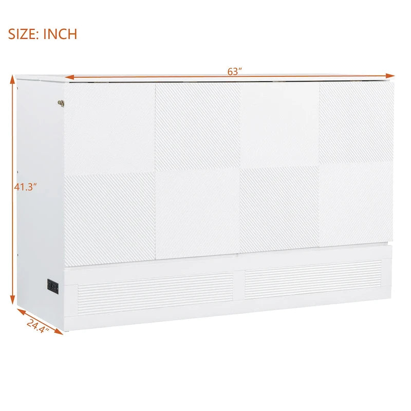 Full/Queen Size Murphy Bed Wall Bed with a Large Storage Drawer, Space Saving Murphy Cabinet Bed w/ a set of Sockets & USB Ports