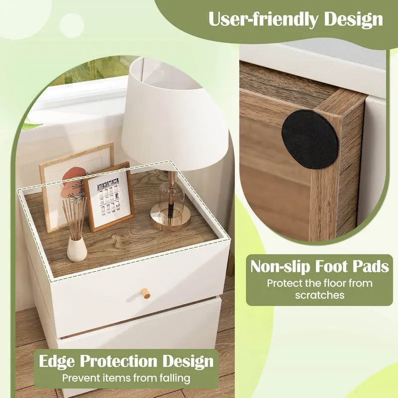 2-Drawer Modern Nightstand with Metal Slides (Set of 1 or 2)