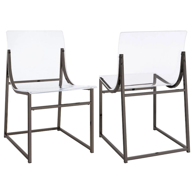 Clear Acrylic Dining Chair Set of 2, Black Nickel Frame, 18 Inch