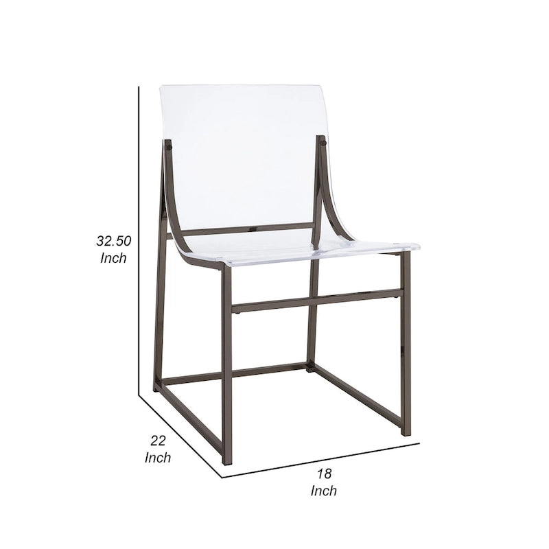Clear Acrylic Dining Chair Set of 2, Black Nickel Frame, 18 Inch