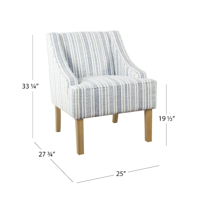 Farmhouse Striped Wingback Accent Chair, Blue and White