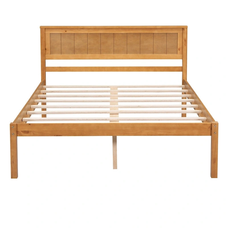 Pine Wooden Platform Bed with Slat Support and Headboard