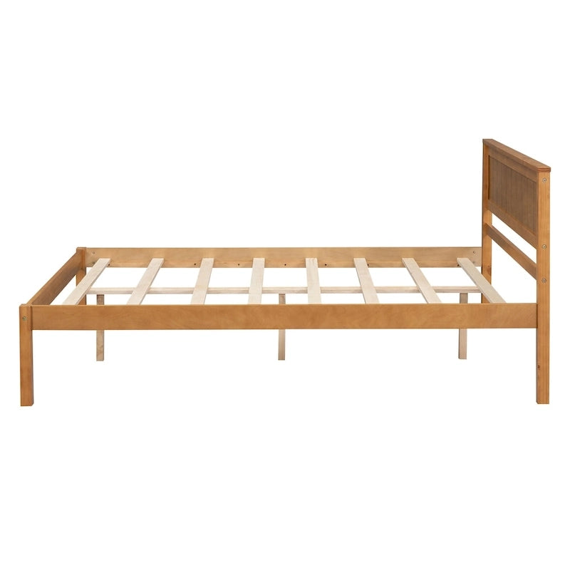 Pine Wooden Platform Bed with Slat Support and Headboard