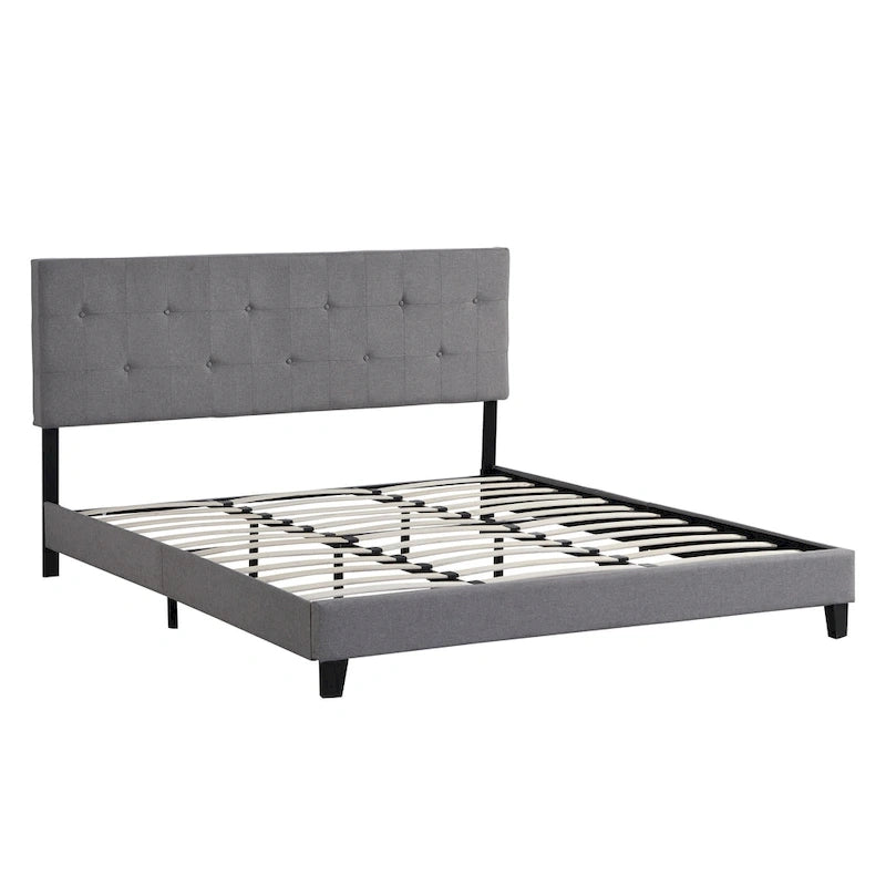 Queen Size Upholstered Platform Bed with Tufted Headboard