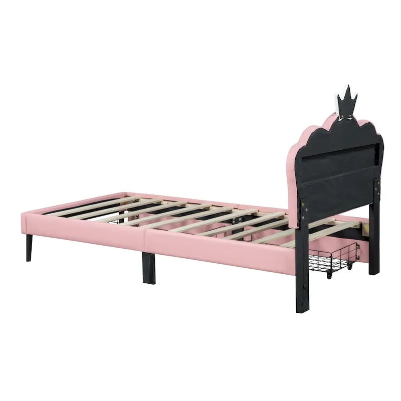 Upholstered Princess Bed with Crown Headboard & Drawers