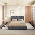 Queen Size Linen Button Tufted Platform Bed Frame with 2 Storage Drawers & Trundle