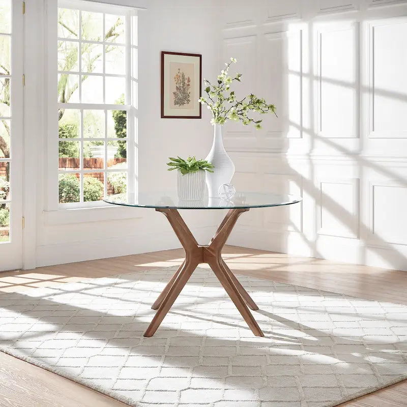 Sylvestria Mid-Century Walnut Finish Round Dining Table