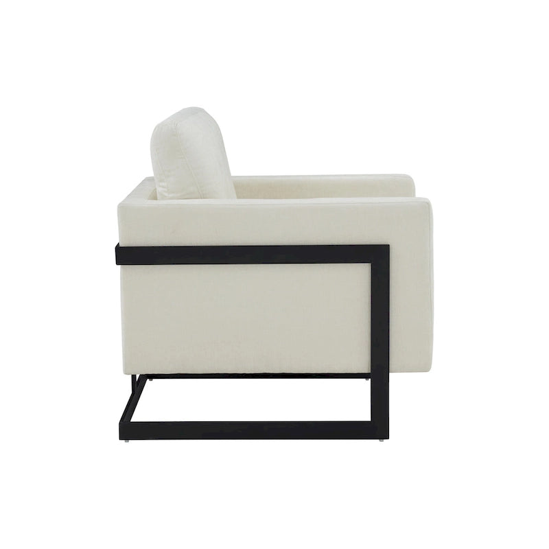 Contemporary Cream & Black Fabric Accent Chair