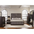 Grey Leatherette Channel Tufted Upholstered Panel Bed