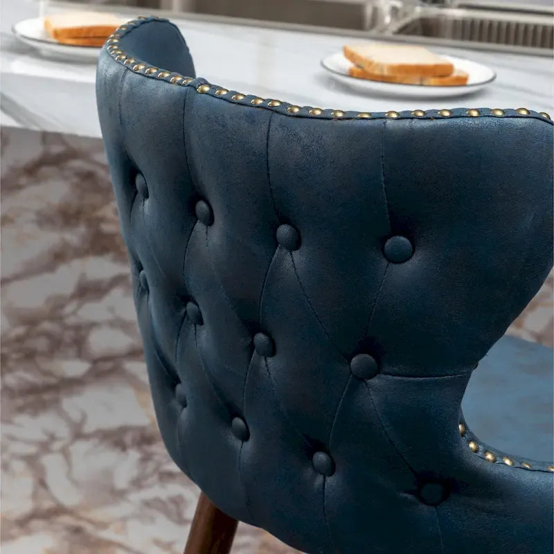 Mid-Century Modern Faux Leather Tufted Nailhead Barstool Set of 2