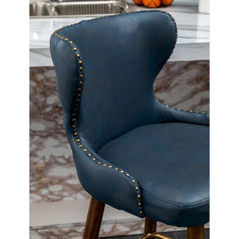 Mid-Century Modern Faux Leather Tufted Nailhead Barstool Set of 2