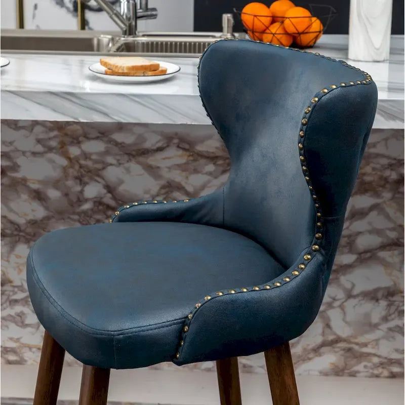 Mid-Century Modern Faux Leather Tufted Nailhead Barstool Set of 2