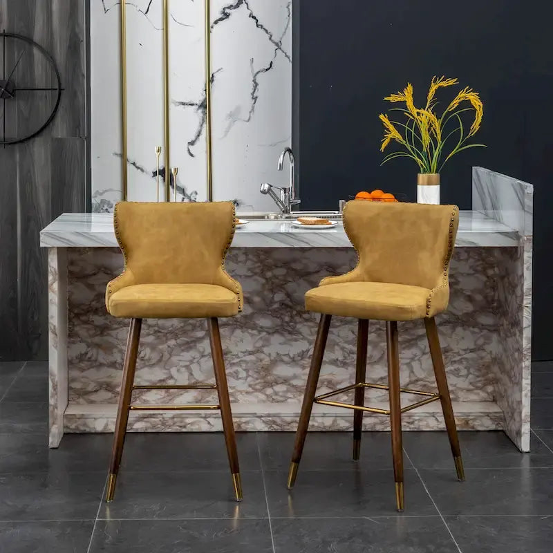 Mid-Century Modern Faux Leather Tufted Nailhead Barstool Set of 2